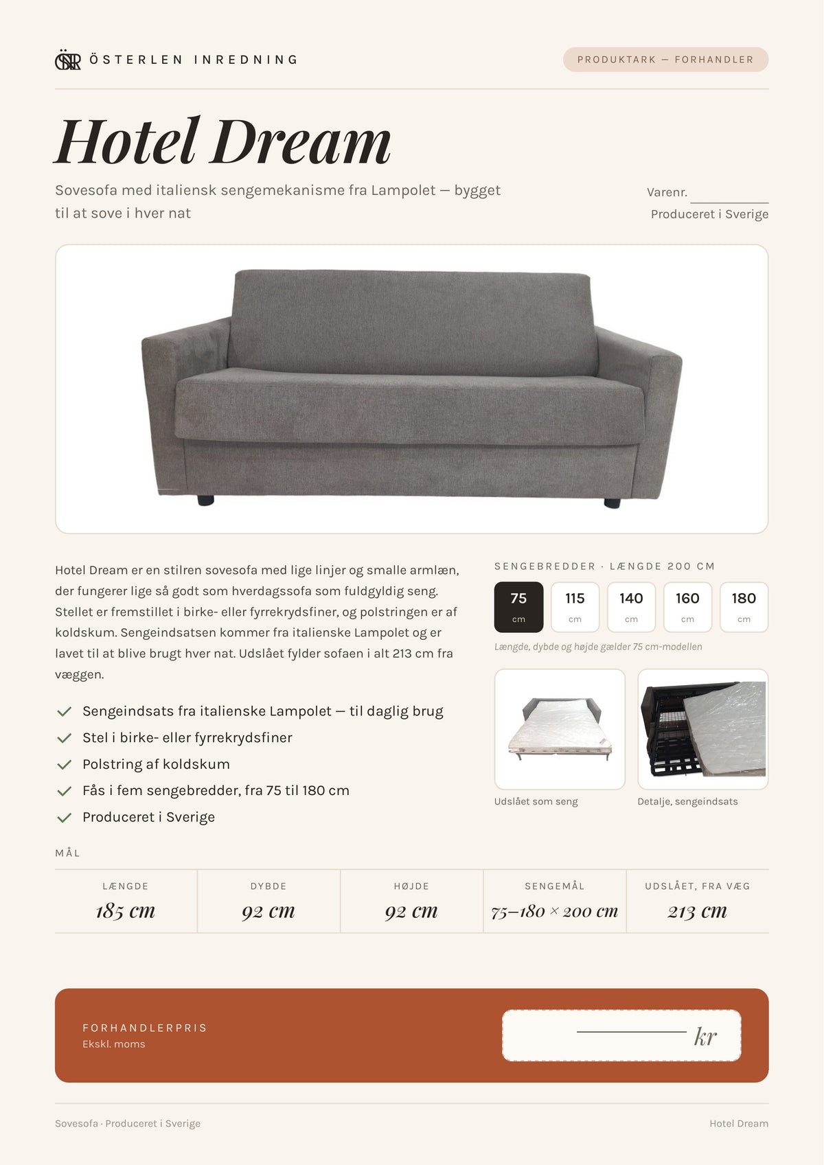 Hotel dream sovesofa til offentlige miljøer